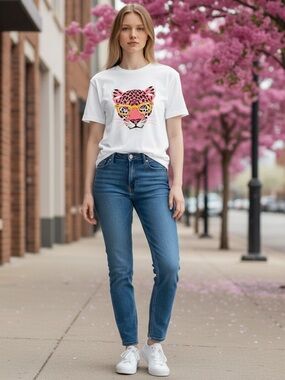 NEW Pink Leopard Cheetah Animal Print Glasses Barbie White 100% Cotton T-shirt